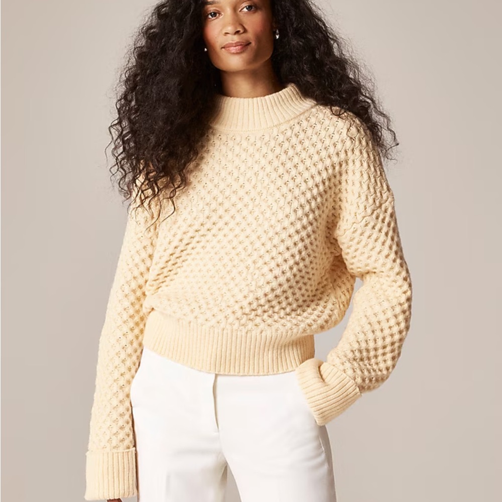 J. Crew Honeycomb Mockneck Sweater, Candlelight (Butter Yellow)